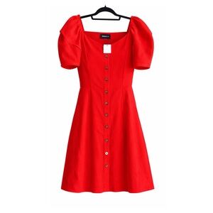 New Sugar lips  large Red Midi Dress with Button Accents